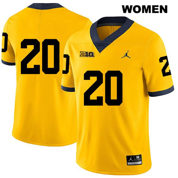 Women's NCAA Michigan Wolverines Brad Hawkins #20 No Name Yellow Jordan Brand Authentic Stitched Legend Football College Jersey CE25T78ES